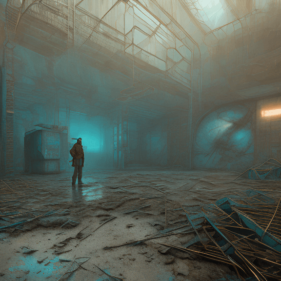 AI generated: a beautiful highly detailed matte painting of stalker standing next to an anomaly in Chernobyl by Jo...