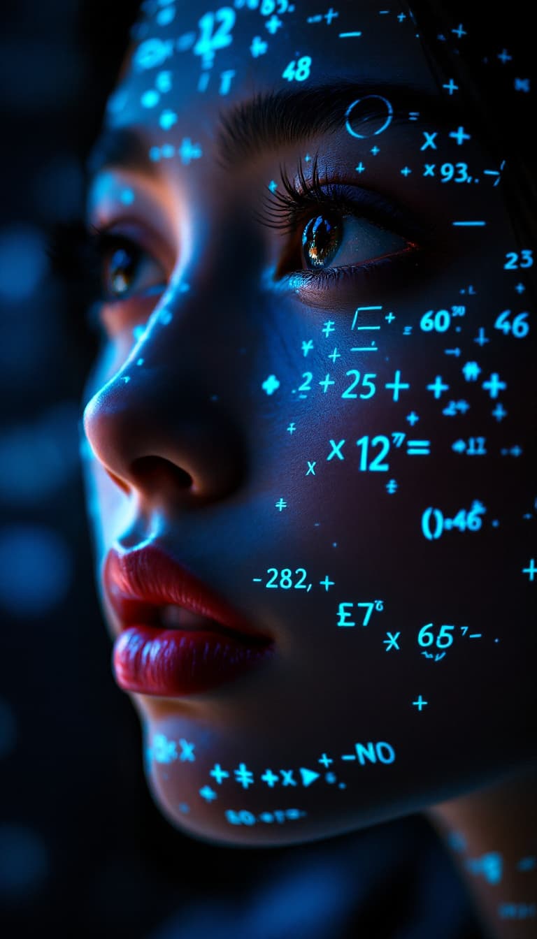 AI generated: Shadowrun Math Projection - A close-up of a korean girl's face with set logical ambient background, ...