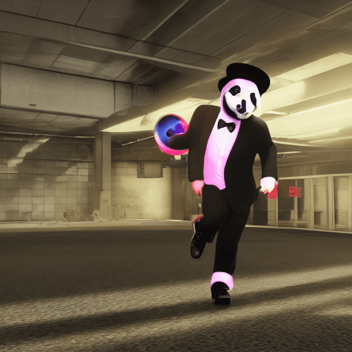 AI generated: in the style of gta v, a black and white panda wearings a black bowler hat a tartan bow tie and pink...