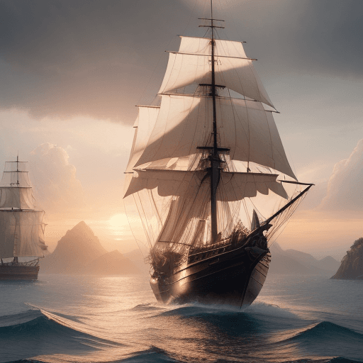 AI generated: Photo of a ultra realistic sailing ship, dramatic light, pale sunrise, cinematic lighting, battered,...