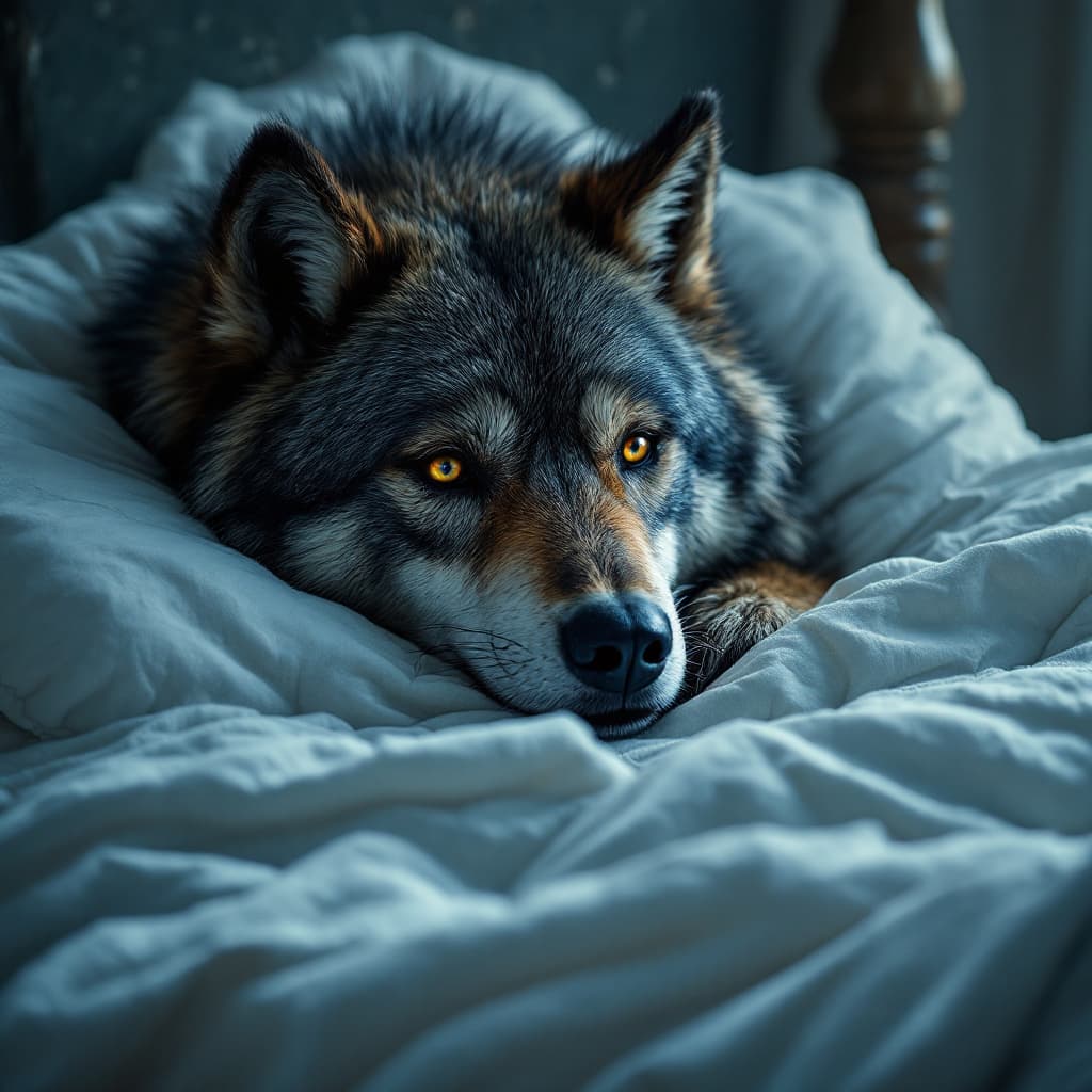 AI generated: waking up to a werewolf looking straight at you

