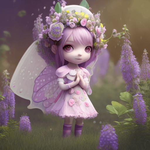 AI generated: whimsical adorable character design 3d octane render, wide shot, chibi extremely cute little flower ...