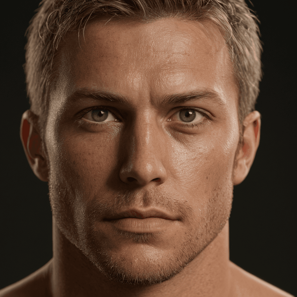 AI generated: hyperrealistic art {Detailed shot of guy, 30 years , tall, strong build, light hair colour,brazilian...