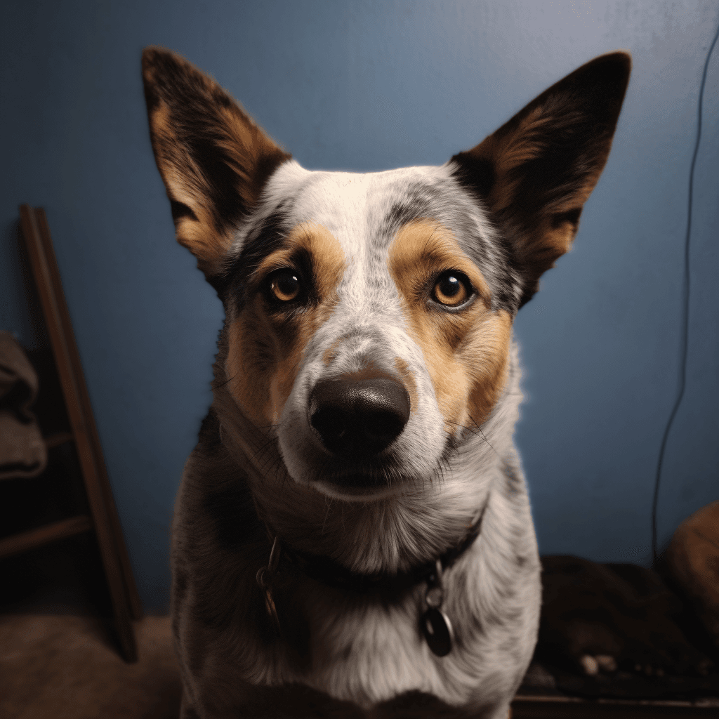 AI generated:  playful heeler, dog, perfect face, perfect eyes, highly detailed, comprehensive cinematic, digital ...