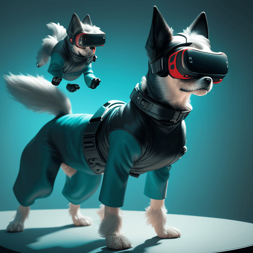 AI generated: an anthropomorphic cute dog wearing an virtual reality headset and outfit of the hacker character Ne...