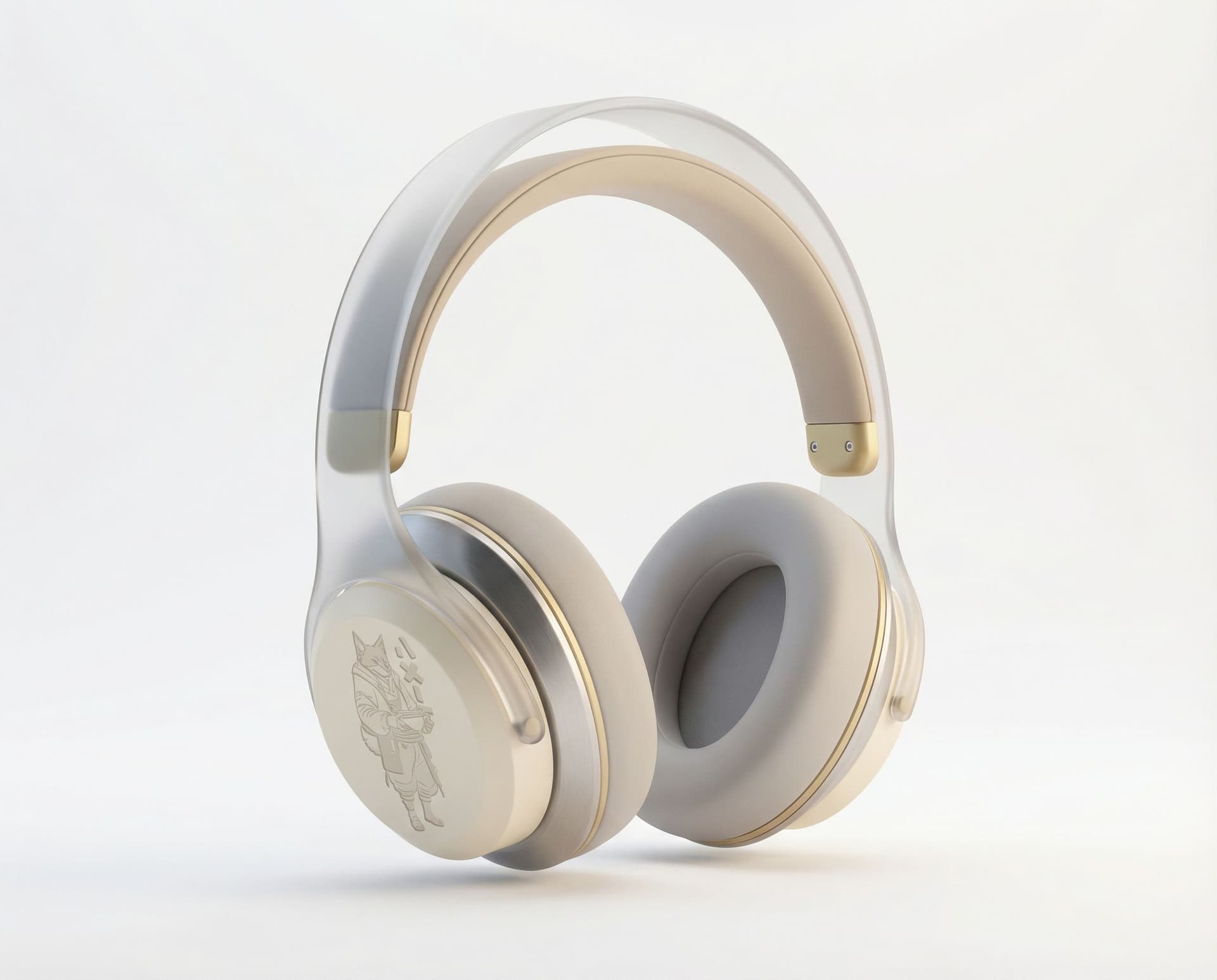 AI generated: An icon design, 3D, music icon, headphones, soft light, soothing feeling, neutral colors, modern col...
