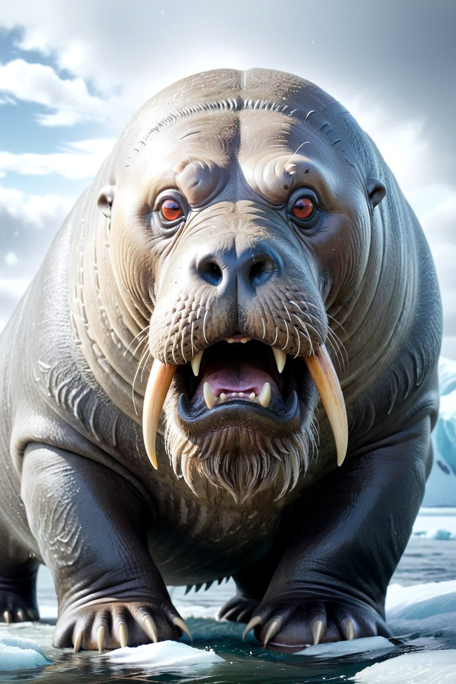 AI generated: (Gray Walrus heading for hunting:1.3), digital art, perfect face, perfect eyes, highly detailed, com...