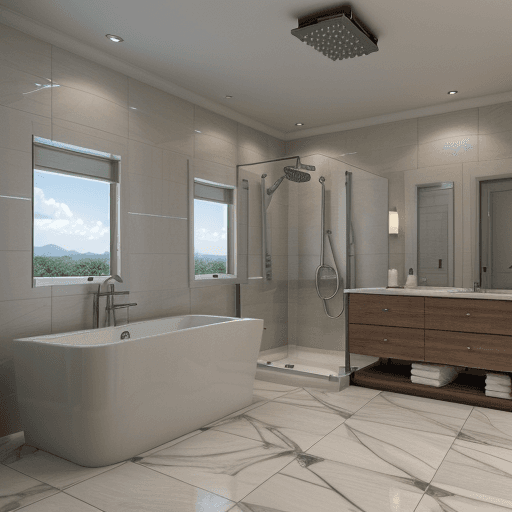 AI generated: high resolution photography interior design,4k,8k,corona 9,3ds max 2023,bathroom,shower,and only 1 t...