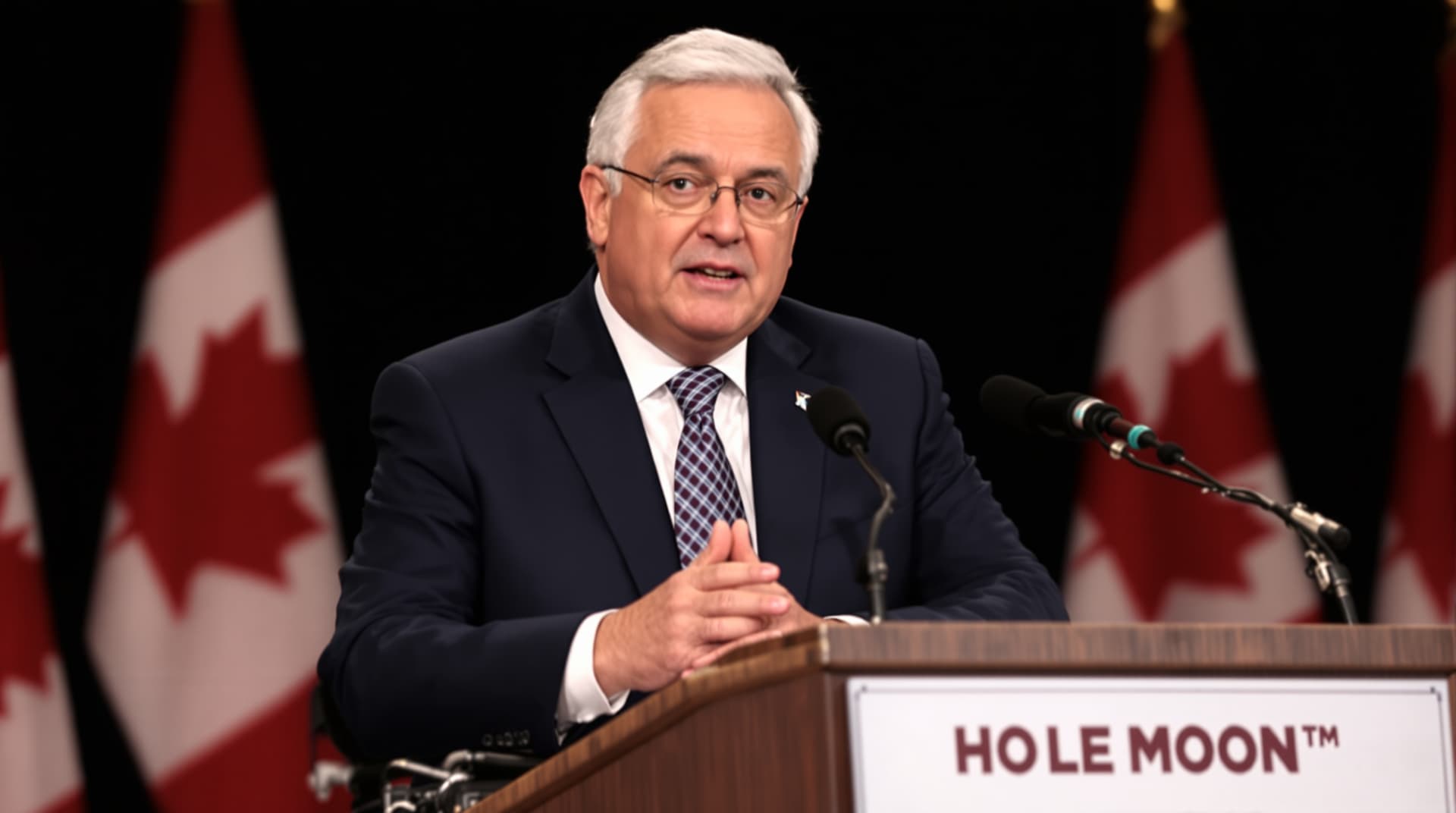 AI generated:  quebec prime minister  francois  legeault photoi mage banner and text j.en ais ma clacque du macq