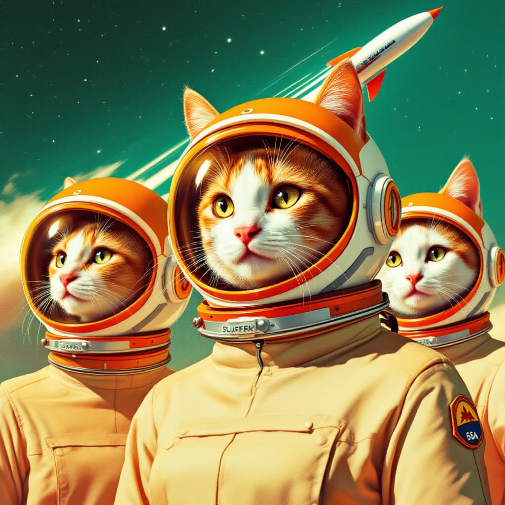AI generated: “A vibrant, retro-futuristic photography featuring three woman dressed as astronauts, portrayed in 6...