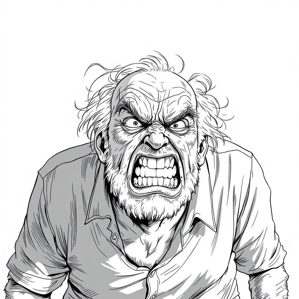 AI generated: Fine Line Drawing Cartoon Character Old Man Angry Cursing Screaming Pixar and Artgerm Coloring Book ...