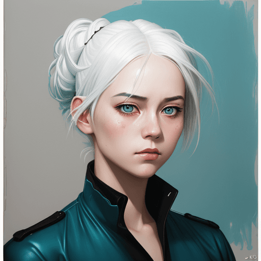 AI generated: an image of a girl with white hair, in the style of ross tran, light teal and dark orange, guido van...