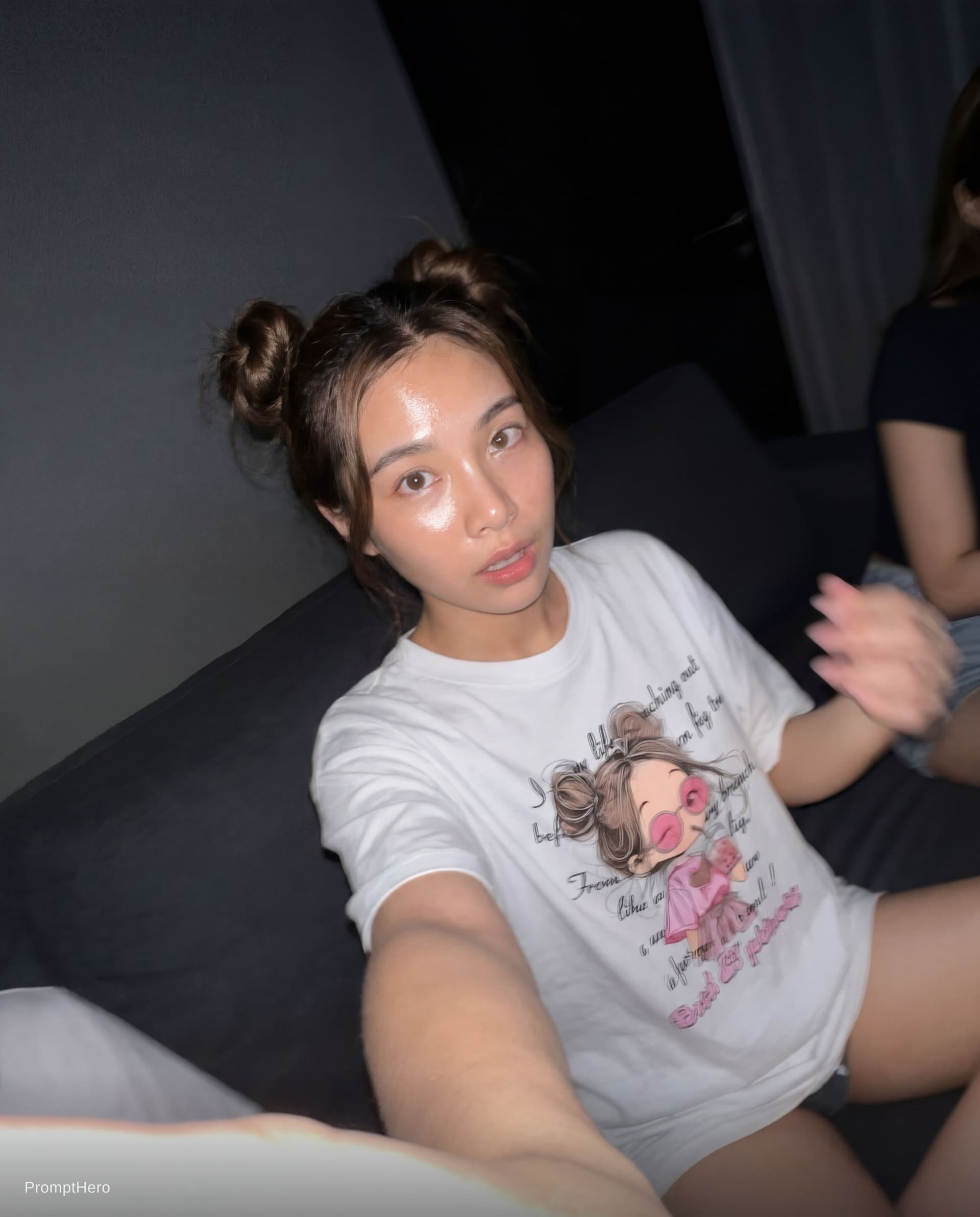 AI generated: Using the uploaded reference photo, create a standard iPhone selfie with flash. There's no clear sub...