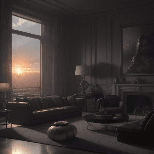 AI generated: Photo of a ultra realistic living room, dramatic light, pale sunrise, cinematic lighting, battered, ...
