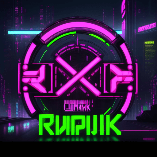 AI generated: Rapperfunk, letter, neon colored, cyberpunk style font, hq, 4k, rectangular, background yellow, Logo