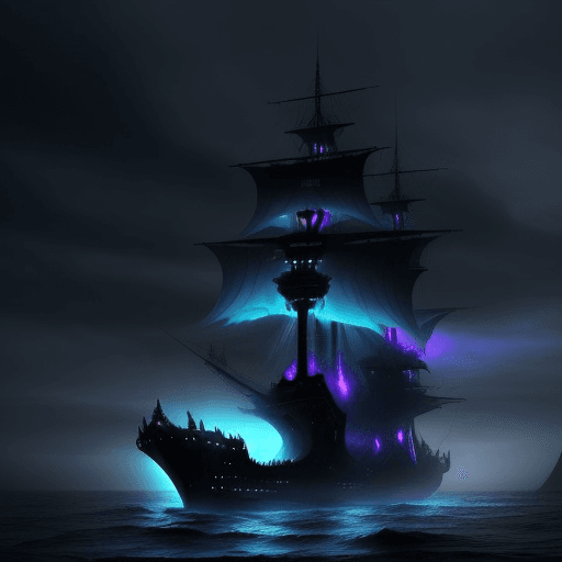 AI generated: - A futuristic ghost ship with a spectral design shimmering in the twilight at the edge of the world...