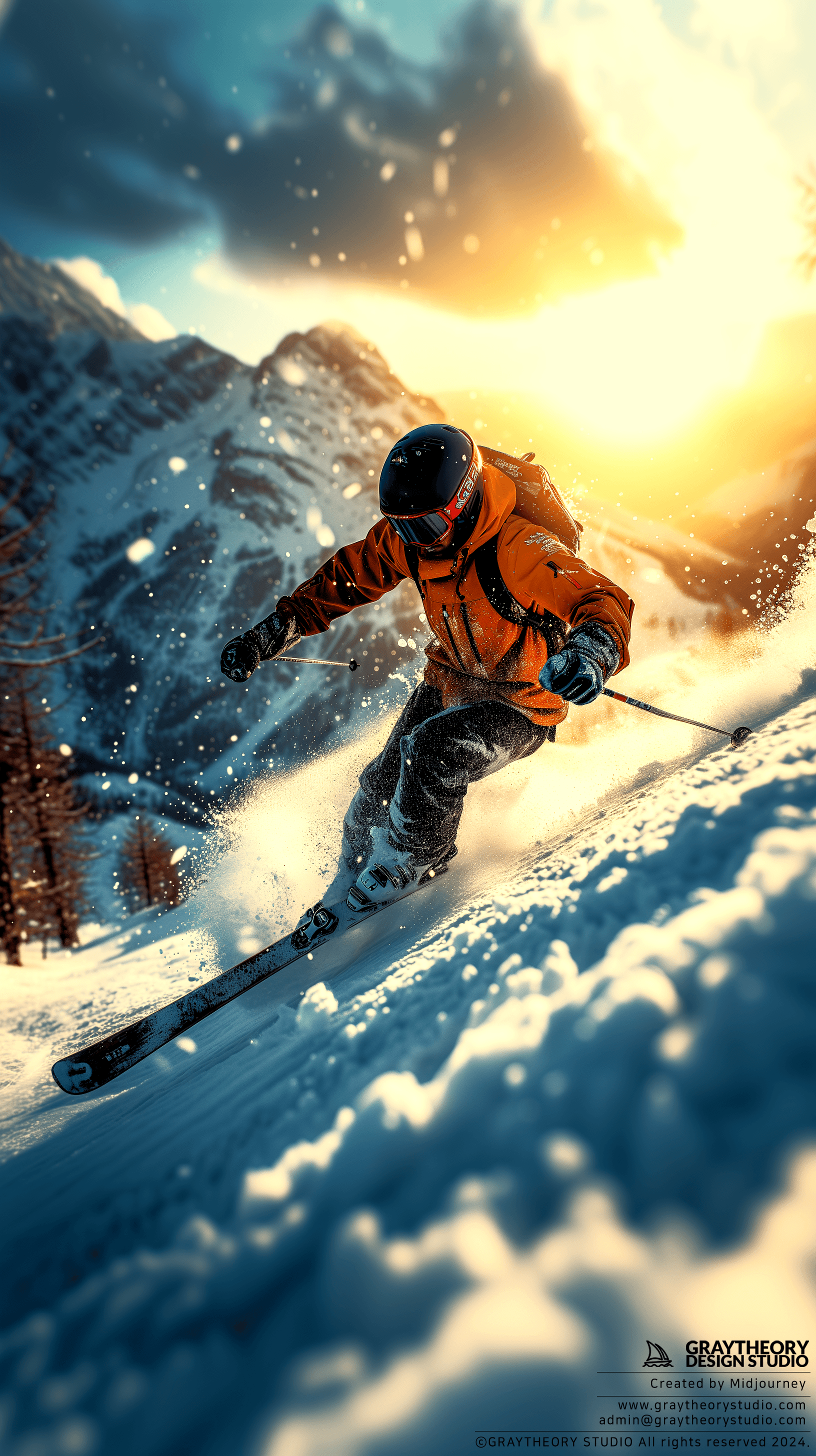 AI generated: dynamic shooting, in apls, freestyle skier, amazing landscape, Canon EOS-1D X Mark III with Canon EF...