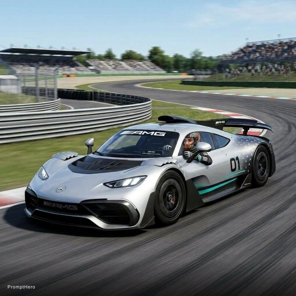 AI generated: a super car mercedes one add my self as an avatar



