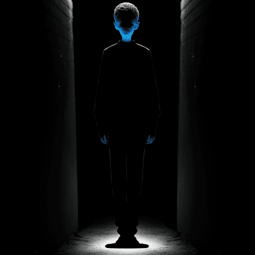 AI generated: A boy standing in front scary hil 