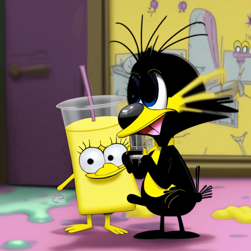 AI generated: daffy drinking lean along with spongebob with red eye