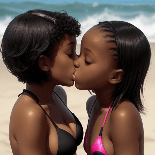AI generated: two beautiful black girls in bikinis 11 years old kissing