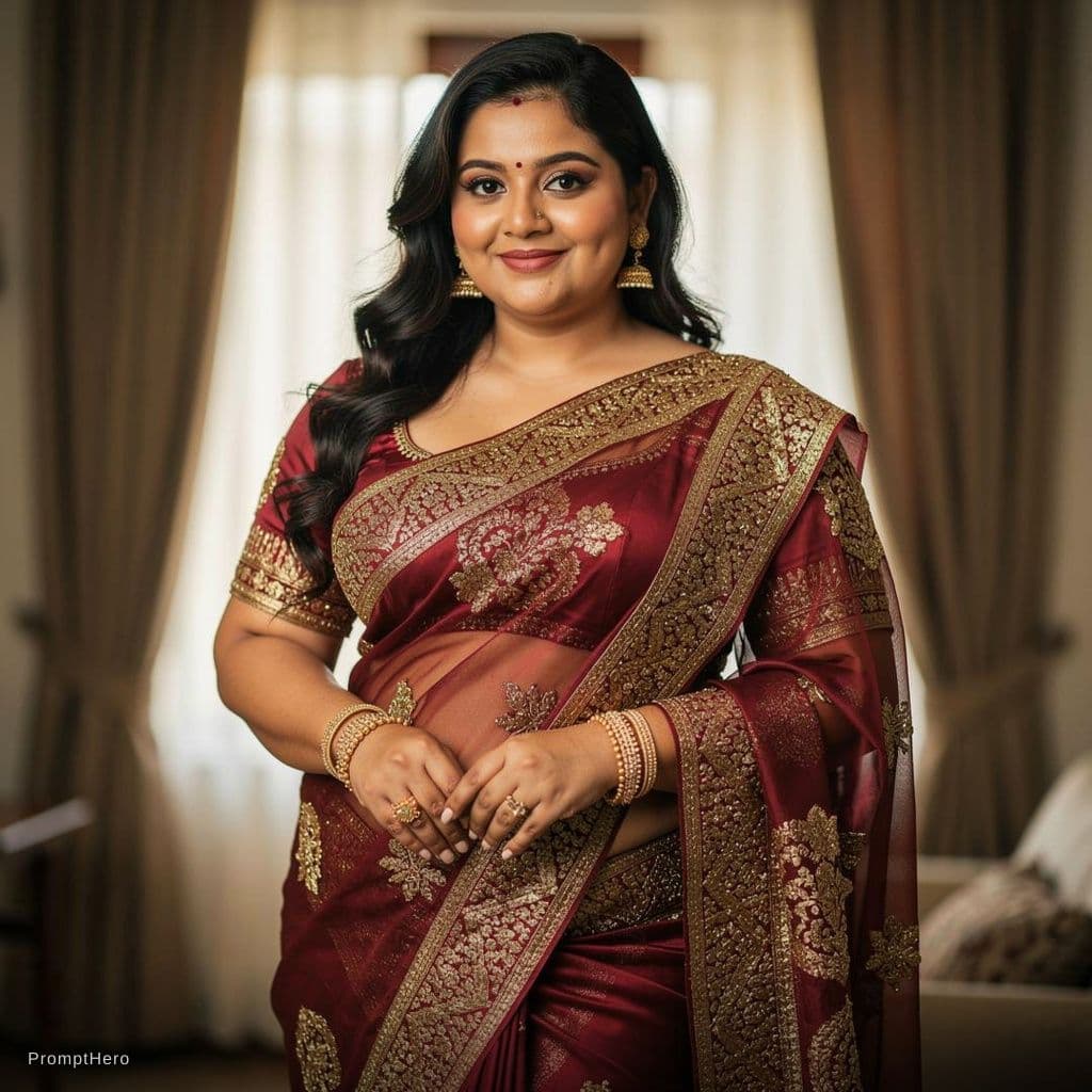 AI generated: Hot indian woman huge chest wearing bra and saree