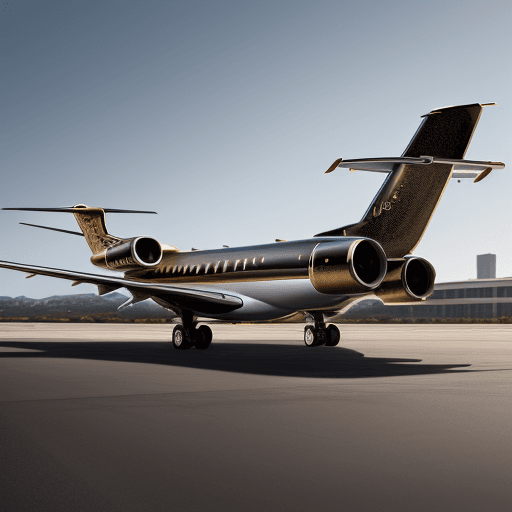 AI generated: A realistic image of a Bombardier Global 7500 exterior. The exterior is black and gold. 