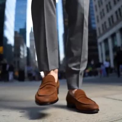 AI generated video: 
19h
elegant man fashion model captured putting one foot forward firmlyover camera, shot from dire...