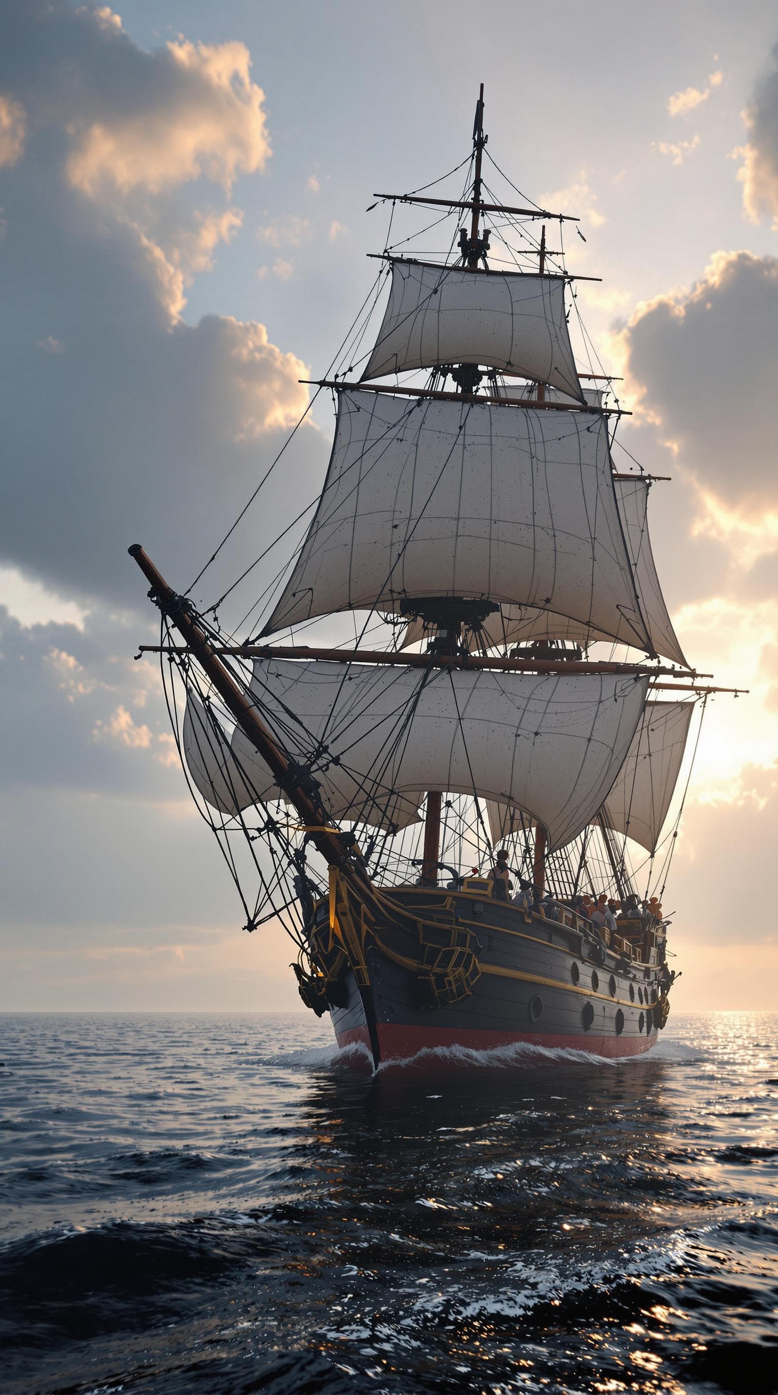 AI generated: Photo of a ultra realistic sailing ship, dramatic light, pale sunrise, cinematic lighting, battered,...