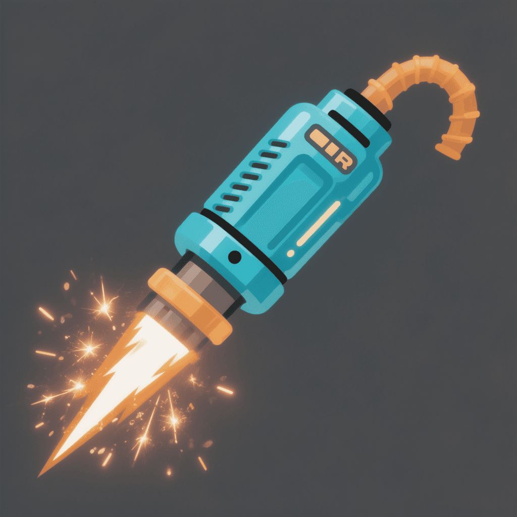 AI generated: "Hi-tech energy drill, cyan (#32CDF0) plasma bit, sparks, flat icon, transparent bg, 128x128"