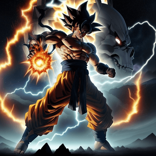 AI generated: In a colossal and epic battle, Goku, the powerful Saiyan, is transformed into a skeleton in fierce c...