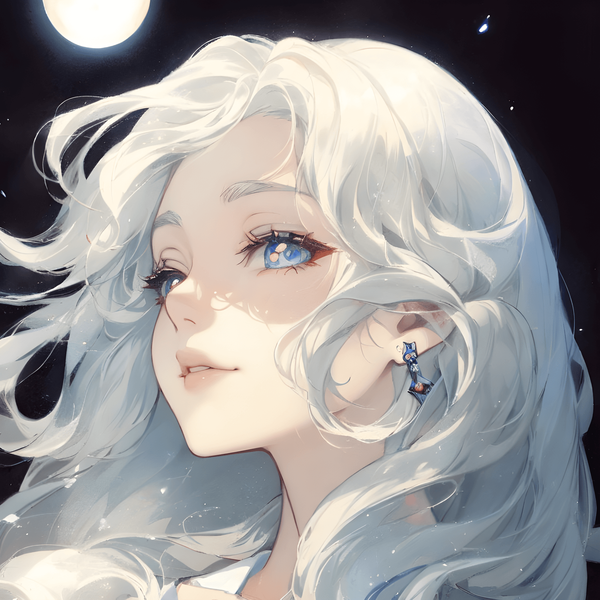 AI generated: a close up of a woman with long white hair, an anime drawing, inspired by Ross Tran, tumblr, fantasy...