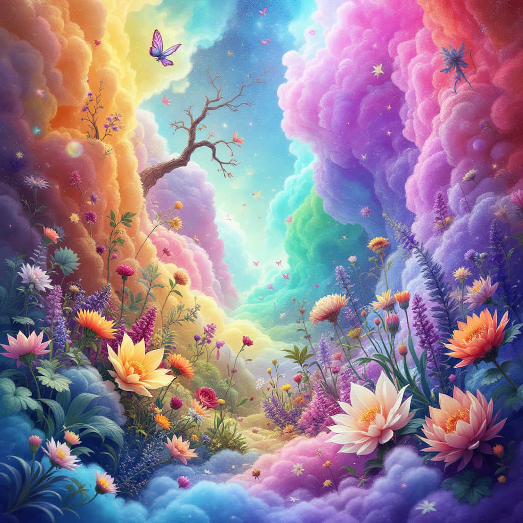 AI generated: an alchemy image bursting with vibrant colors, gradients and  unconventional flora. Include a dreaml...