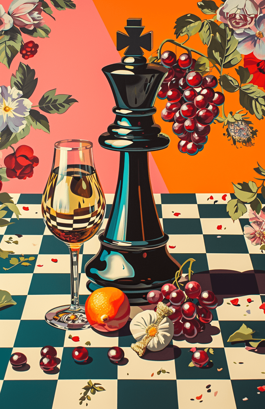 AI generated: a colorful chess playing card with items on it, in the style of r. kenton nelson, marie bashkirtseff...