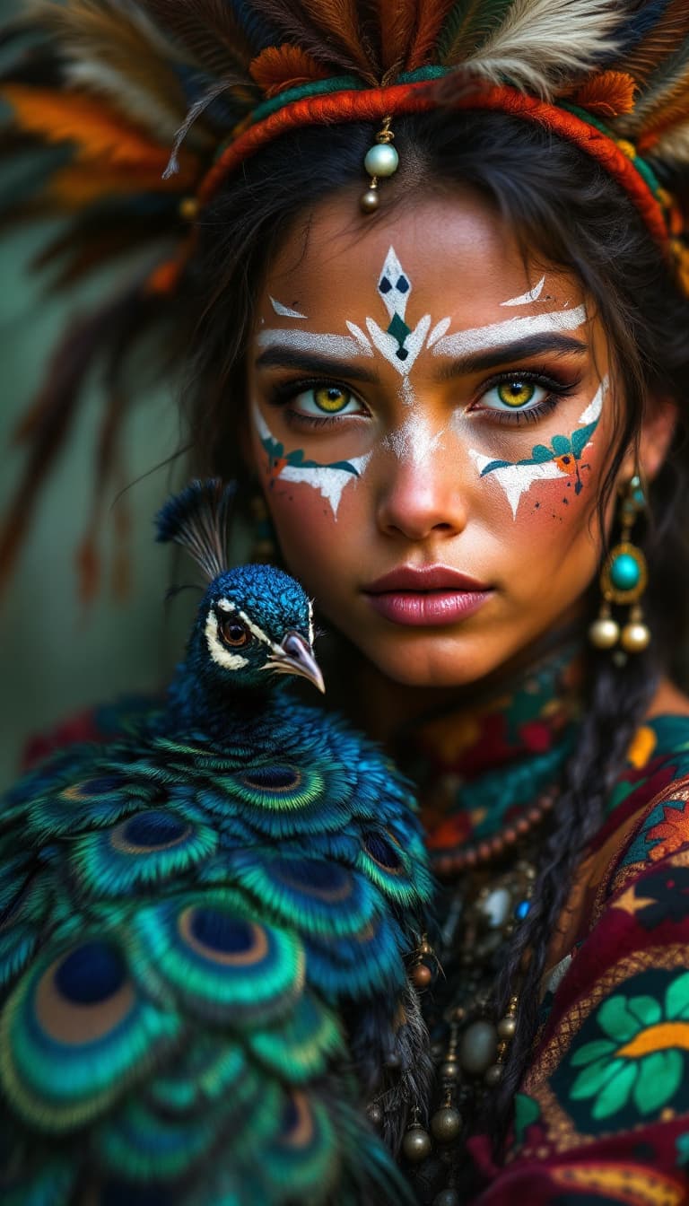 AI generated: a native american indian, with very
colorful clothes, wild style girl 4k.
holding in her arms a baby...
