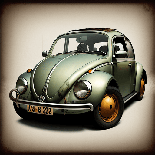 AI generated: vw beetle vintage poster, in the style of rustic simplicity, gritty reportage, kombuchapunk, rusty d...