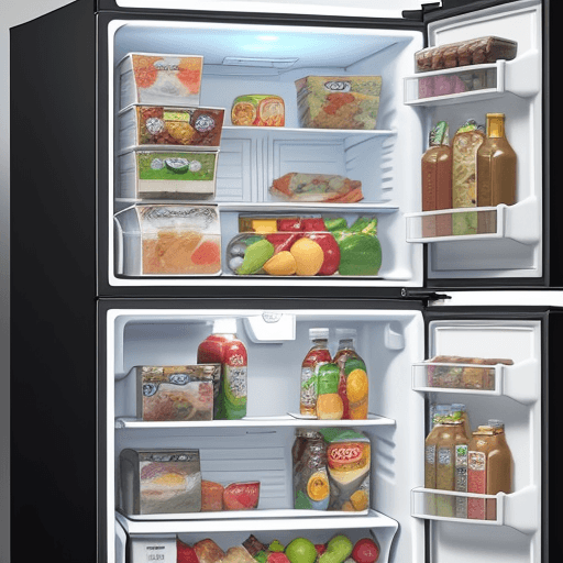 AI generated: /imagine prompt: smart refrigerator motif batman that can detect the food stored inside and recommen...