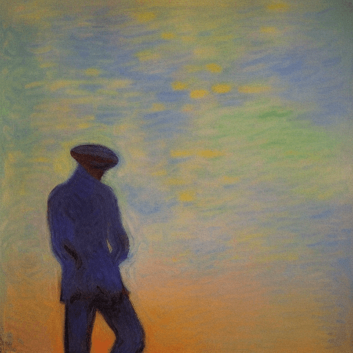 AI generated: expressionist painting of man trapped in his thoughts, monet style

