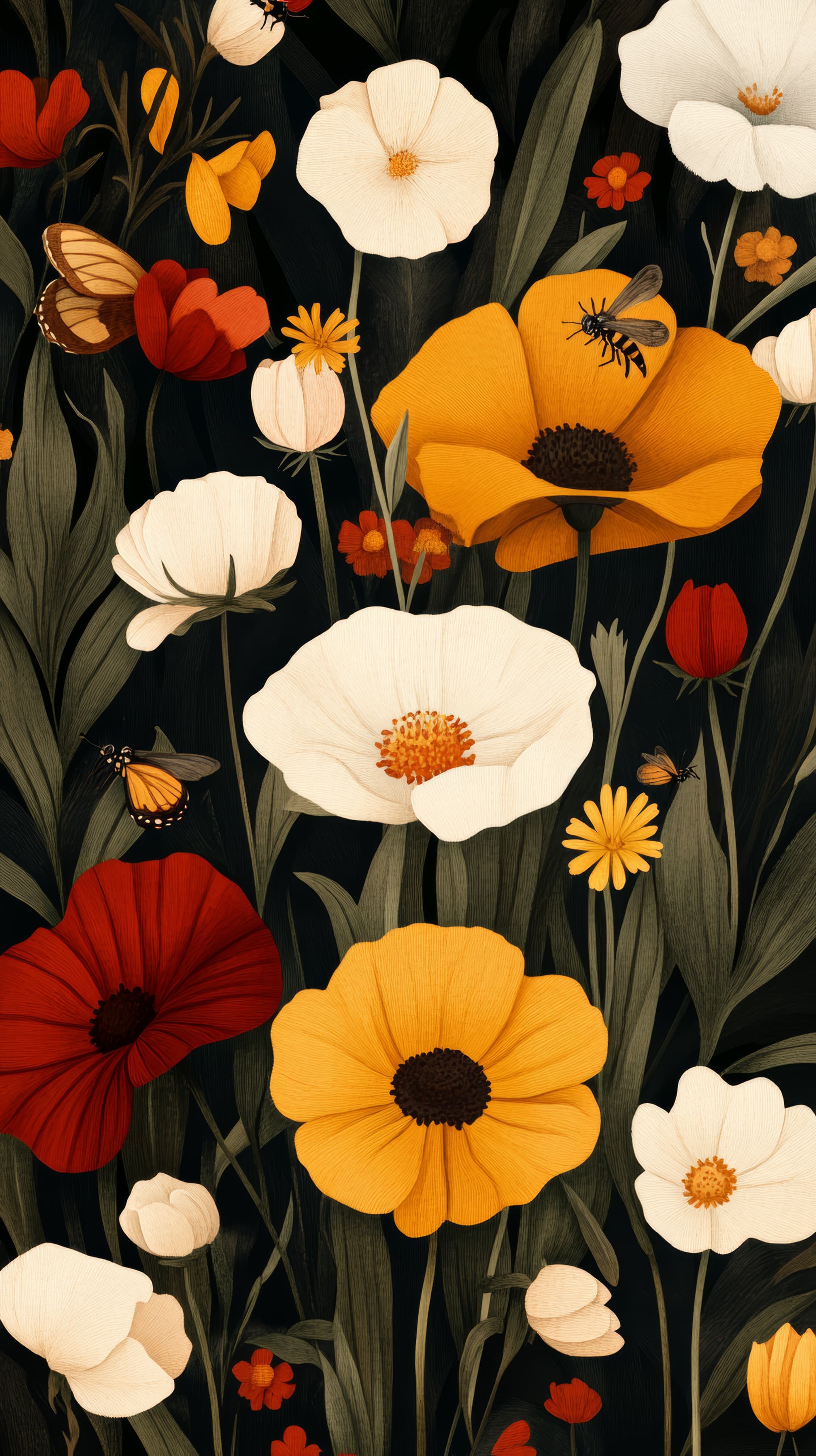 AI generated: Lofi illustration of a garden full of blooming flowers and lush greenery, with bees buzzing around a...