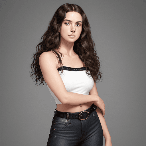 AI generated: A three-quarter portrait of a woman with wavy brunette hair, fair freckled skin, and a confident exp...