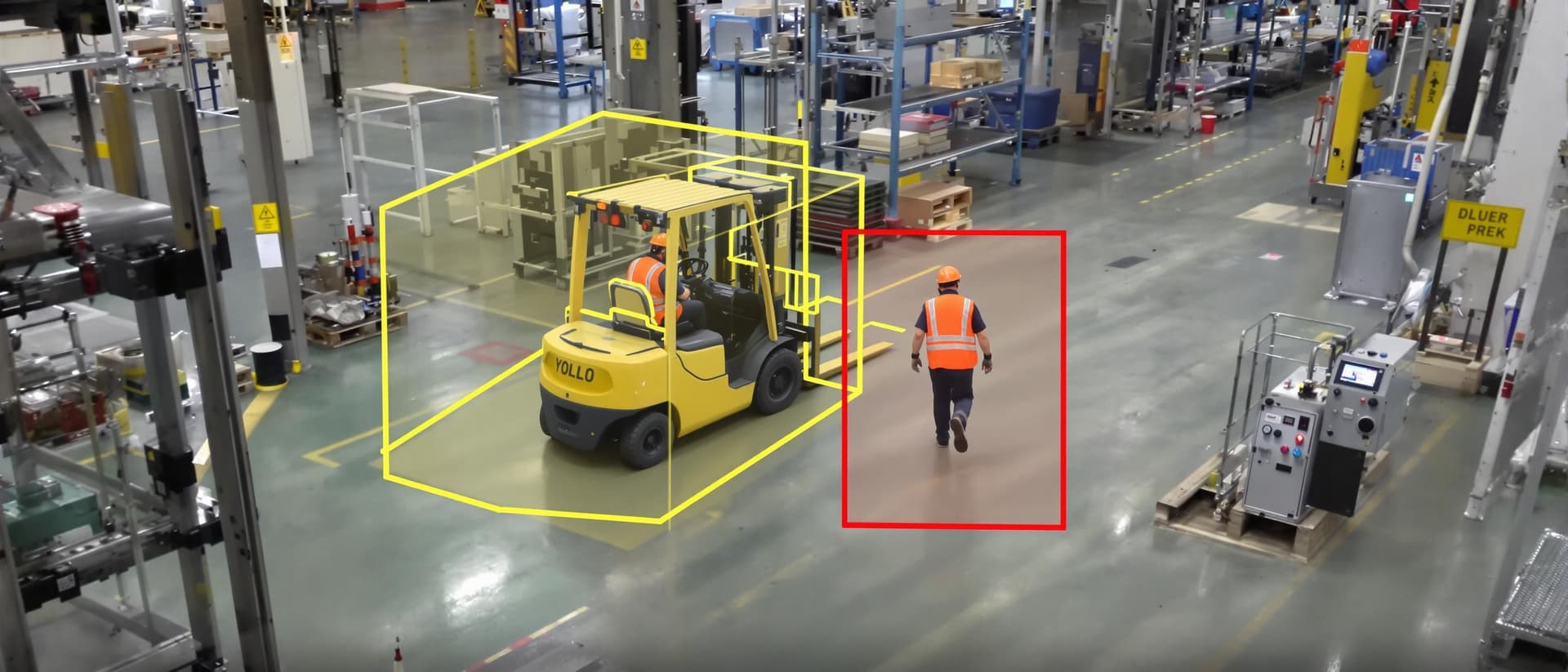 AI generated: A high-resolution image depicting a near-miss situation in a busy manufacturing site where an autono...