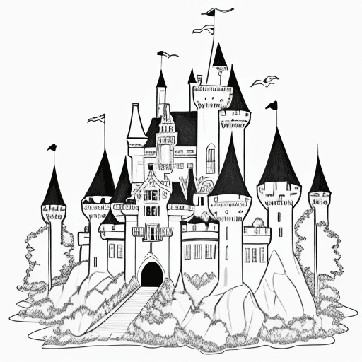 AI generated: Design a coloring page with a white background of a haunted castle.