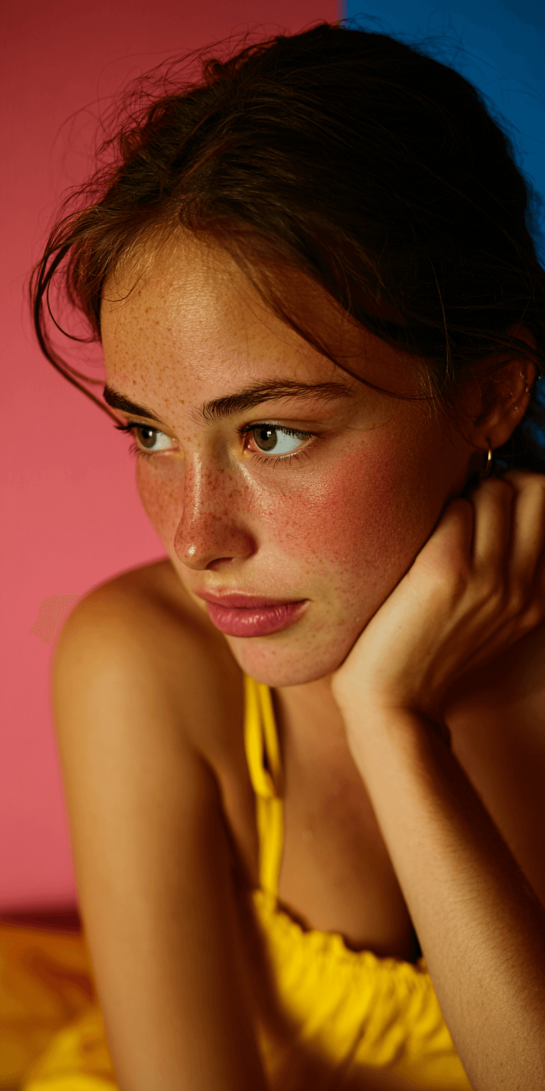 AI generated: cover photo, blond woman, atmospheric lighting, shot on a Sony A7 III --no freckles --chaos 75 --ar ...