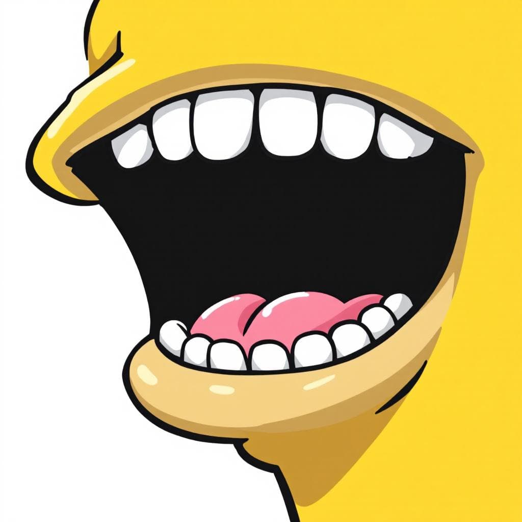 AI generated: A close-up illustration of a cartoon mouth in the style of The Simpsons. The mouth is wide open in a...