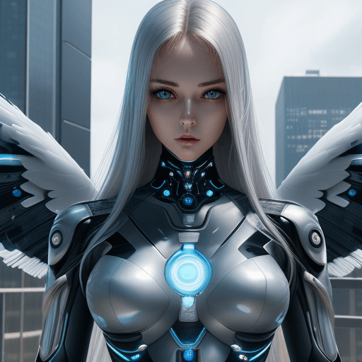 AI generated: Girl cyber-angel. Beautiful face. Slender body. Realistic face. Beautiful eyes. Detailed face. Detai...