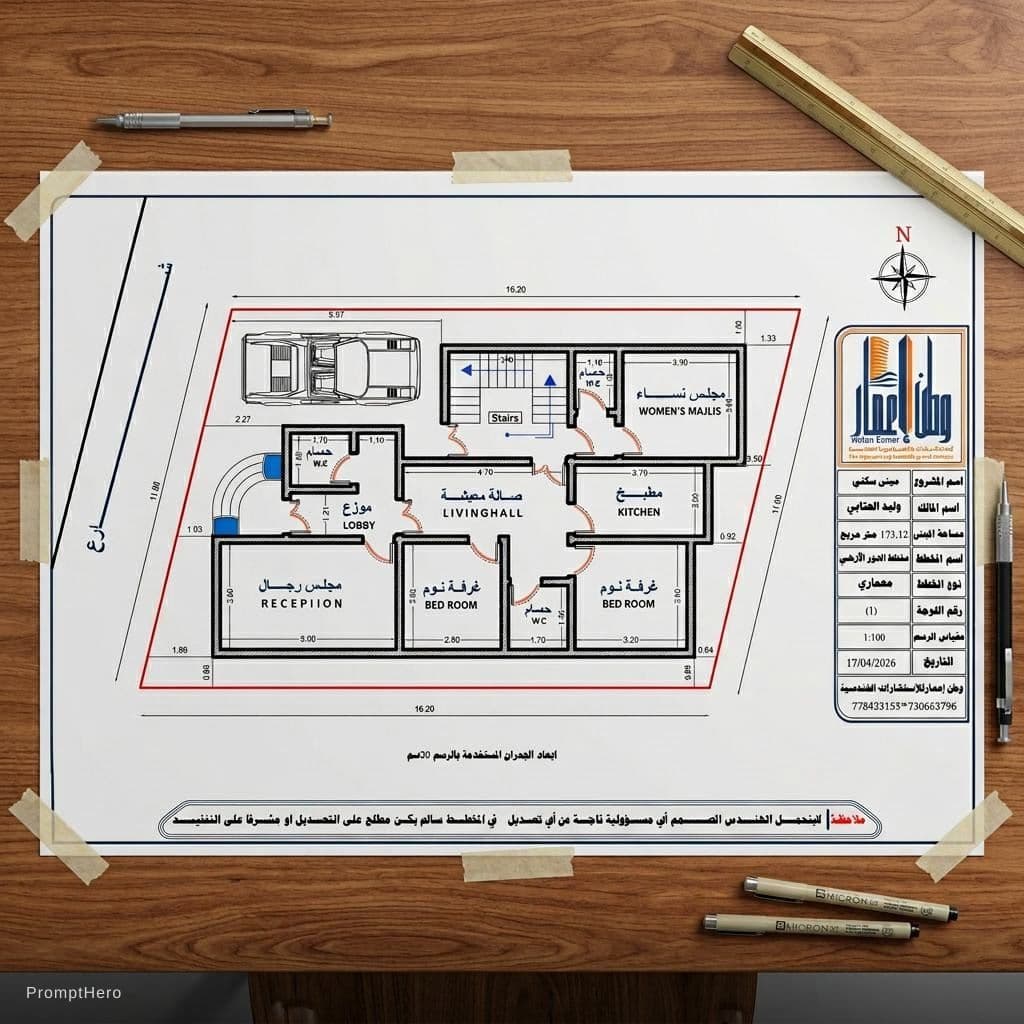 AI generated: “A high-resolution flat lay of architectural blueprints spread out on a drafting table, precise line...