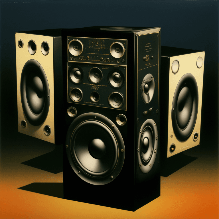 AI generated: music Album cover picture, surreal art, oil picture, speaker,  electronic, 1980