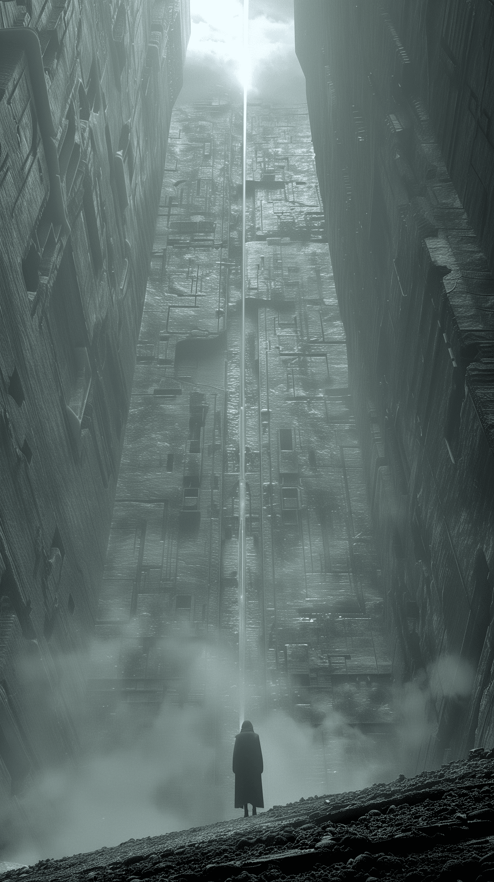 AI generated: sci-fi art, reminiscent of classic cyberpunk themes, focusing on scale and the interplay of light an...