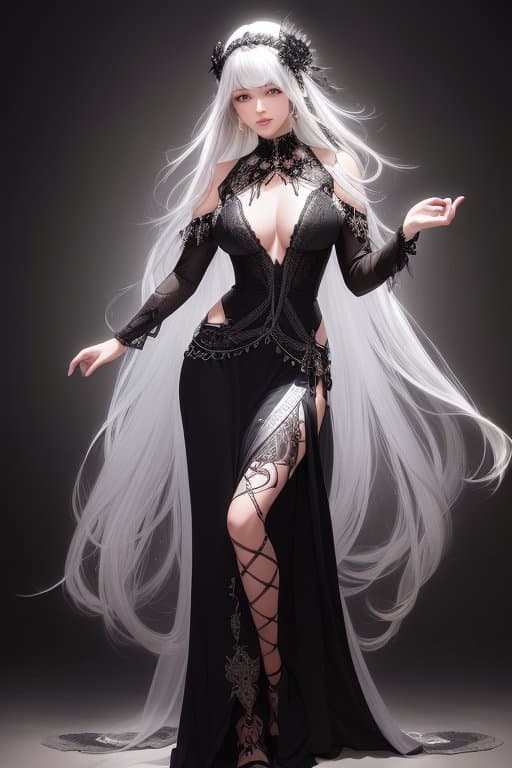 AI generated: Full body detailed portrait of Steamgothicwood villain woman, flowing maxi dress with lace and fring...