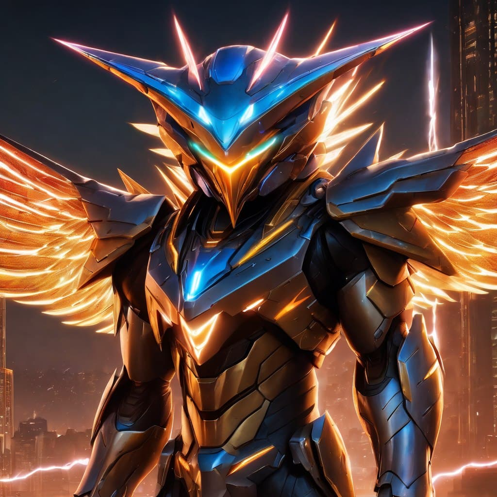 AI generated: epic realistic, a gay male protogen fursona, well drawn, masterfully drawn, thunderbird with lightni...